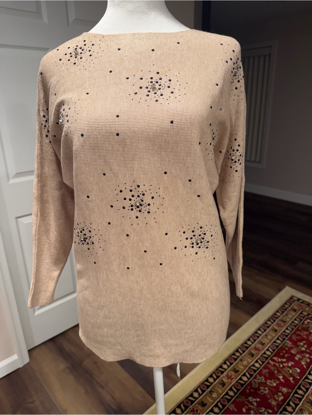 Beaded Tan Knit Women's Sweater